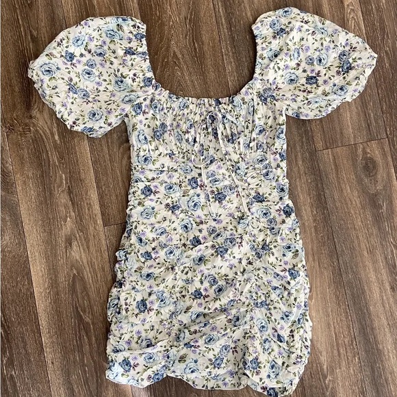 Mable Floral Puff Sleeve Ruched Mini Dress - Picture 2 of 6